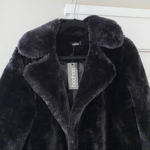 Boohoo black teddy trench coat - Picture 4 of 5